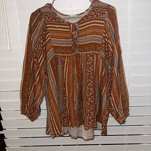 Bohemian Striped Blouse with Earthy Tones